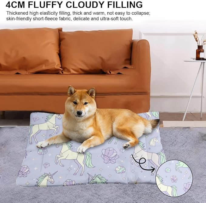 Dreamy Horse Pale Purple Removable Dog Bed Dog Crate Mat Washable Pet Pad Washable Beds for Crates Non-Slip Medium Crate Bed Kennel Beds for Crates Pet Mats Pillow Indoor Outdoor 36X24 Inch
