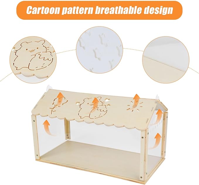 Hamster cage Wooden with Acrylic, Dwarf Hamster cage, Small Animal Habitat with Openable Top, Mouse cage for Guinea Pigs, Chinchillas, Gerbil, Syrian Hamster (24inch)