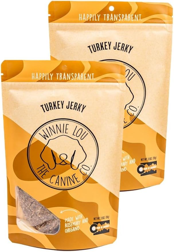 Winnie Lou Turkey Jerky Dog Treats - Limited Ingredient, Human Grade, Training Treats for Small, Medium & Large Dogs, USA Made, High Protein, Chews, Hypoallergenic, Sensative Stomach (2 Pack)
