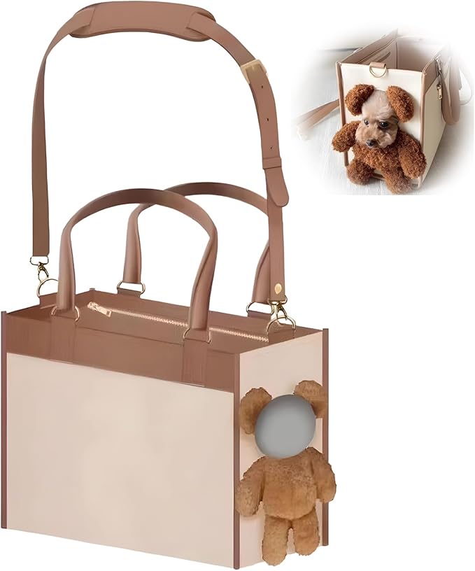 Portable Pet Carrier Bag - One-Shoulder Portable Cute Dog Outing Largecarrier Bag, Cute Bear Face Design with Peekaboo Window, Large Capacity PU Pet Out Shoulder Bag for Small Dogs & Cats (Medium)