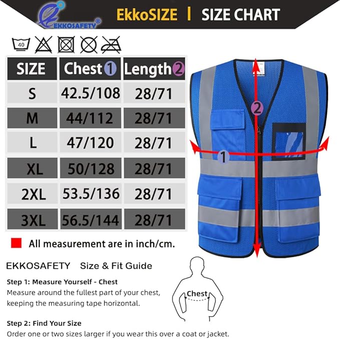 Hi Vis Reflective Safety Vest for Men Women Mesh High Visibility Vest with Pockets,Meets ANSI/ISEA Standards(EK170-Mesh-Blue-M)