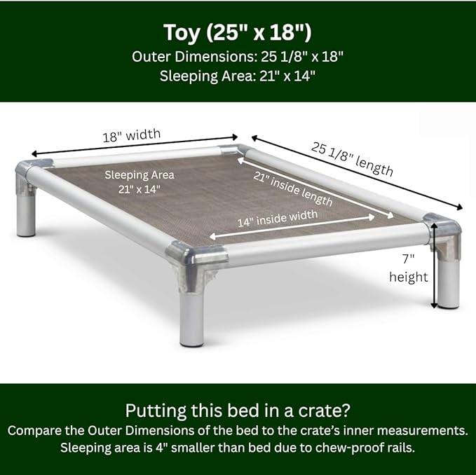 Kuranda Chewproof Elevated Pet Bed - Silver Aluminum - 25" x 18" - Sunsure Textilene - Sierra