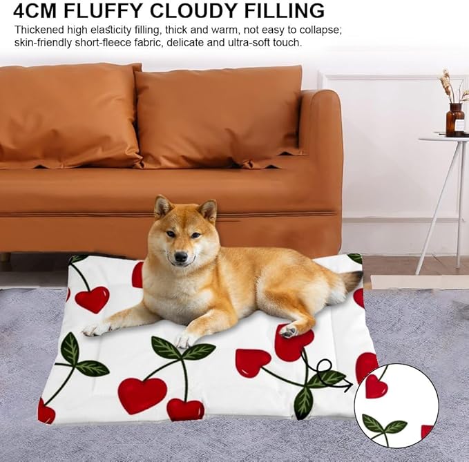 Heart Red Cherry Pet Bed Non Slip Waterproof Bottom Flat Cat Bed Chew Proof Dog Beds Washable Dog Car Sleeping Pad Multi Scenario Accessories 36× 24 Inch