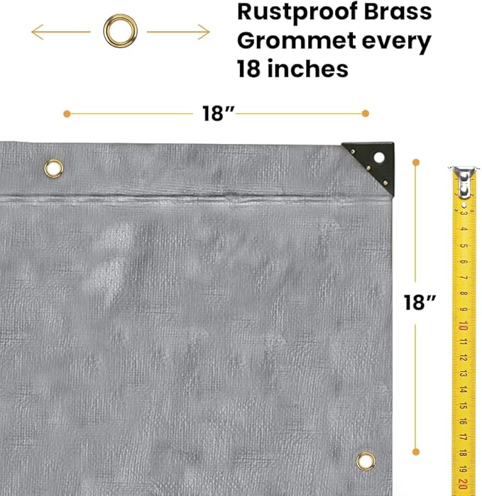 WHITEDUCK Super Heavy Duty Poly Tarp Cover 16 Mil & 10 Mil with Grommets and Reinforced Edges (Brown, White & Silver Black) (Silver Black- 16 Mil, 12' x 25')