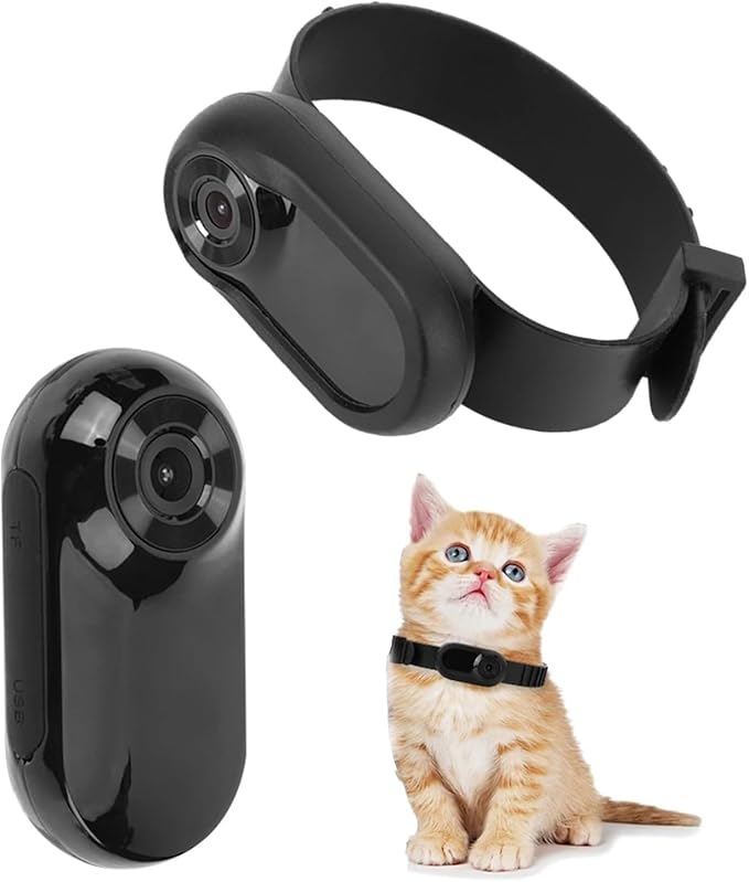 Mini Sports Camera Dog Collar Camera with 90° Wide Angle Lens + Comfortable Fit for Pet Walks and Travels (Black)