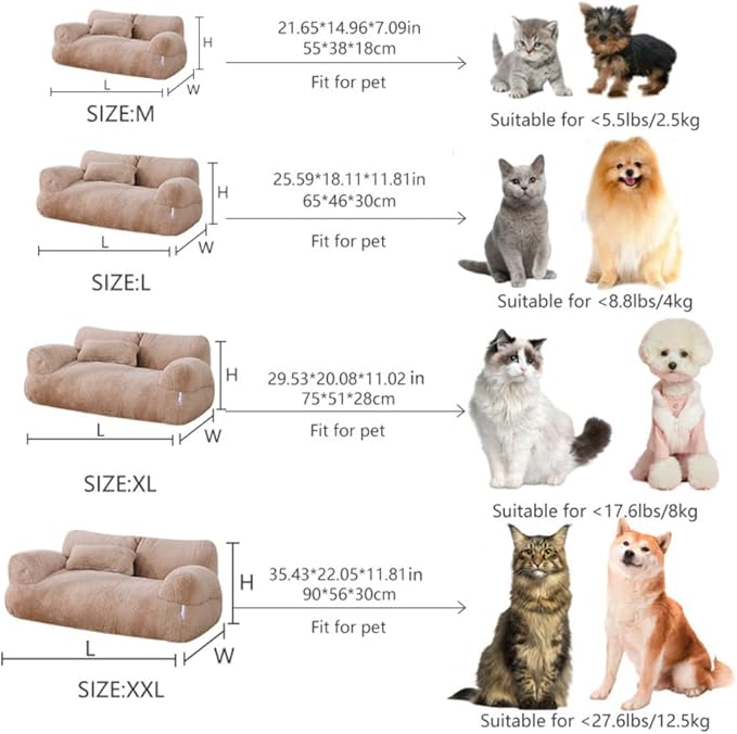 Soft Fluffy Self-Warming Cat Bed | Washable Pet Sofa for Indoor Cats & Small Dogs | Cute Princess-Inspired Kitten Couch & Puppy Bed(Beige,21.65''*14.96''*7.09'')