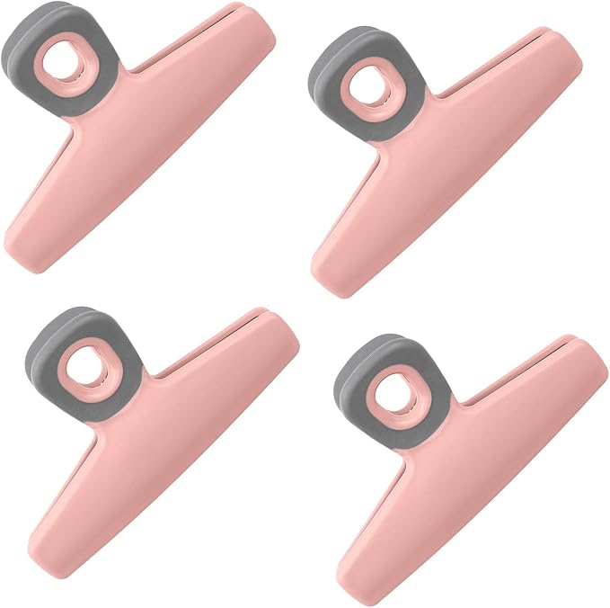 COOK WITH COLOR Food Clips - Wide Heavy Duty Chip Clips, Large Bag Clips for Food Storage with Air Tight Seal Grip, Pack of 4, Pink
