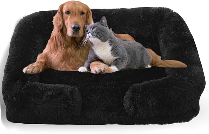 Dog Beds Medium Large Size Dog, Calming Dog Bed with Removable Washable Cover, Waterproof Lining and Nonskid Bottom(Black,XXL)
