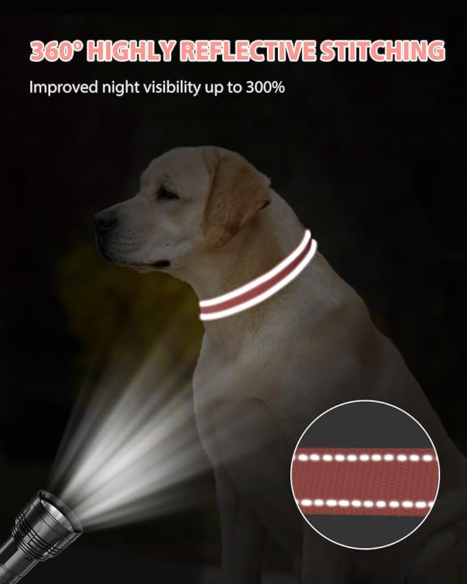 Joytale Large Dog Collar, Reflective and Adjustable Nylon Pet Collar with Quick-Release Buckle for Extra Large Dogs, Pink, XL