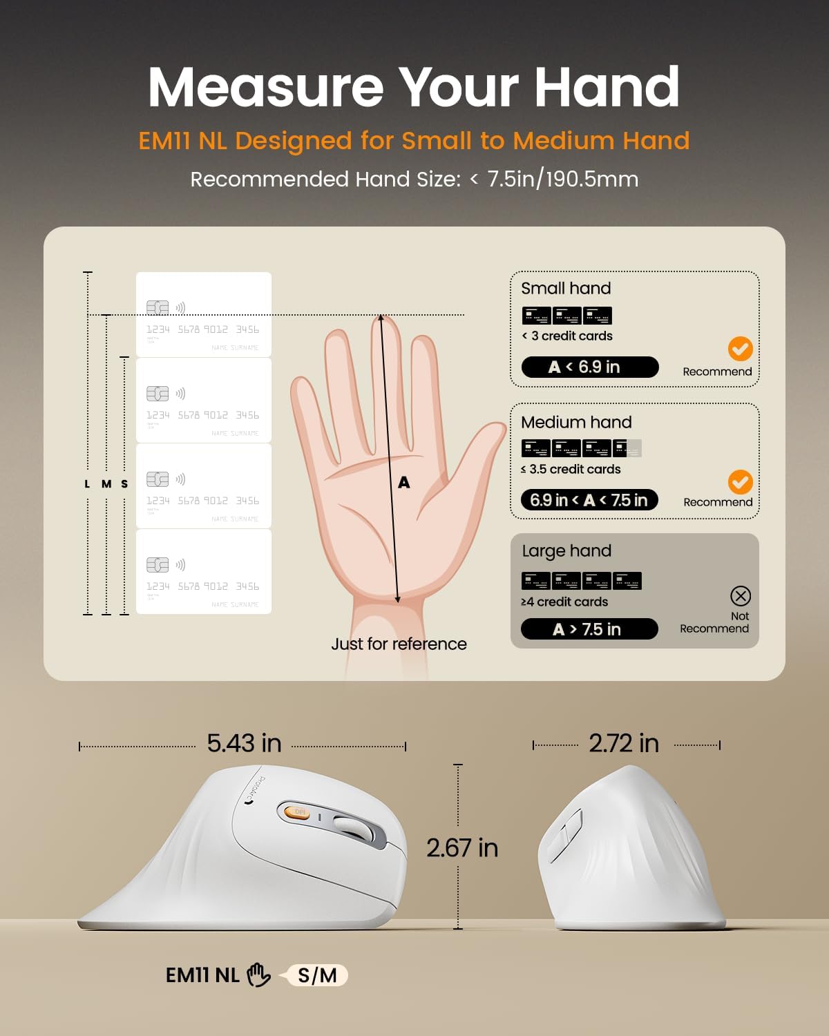 ProtoArc EM11 NL Wireless Ergonomic Vertical Mouse, White