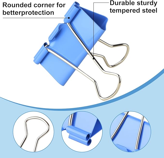 Large Binder Clips 1.6 Inch (60 Pack) Assorted Colors, Colored Binder Clips Paper Clips, Big Paper Clamps, Binder Clips Large Size for Home, School and Office Supplies