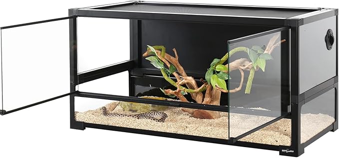 REPTI ZOO 50 Gallon Tempered Glass Reptile Large Terrarium Tank with Black PVC Back Panel Reptile Terrarium 36"x18"x18" Easy Folding