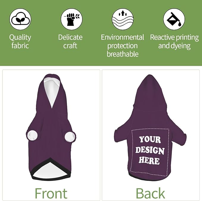 Personalized Chihuahua Dog Hoodie, Custom Pet Warm Sweatshirt Costume with Name Number Photo, Customize ID Clothes for Pupppy Kitten Dogs Cats, PlumPurple, XXS