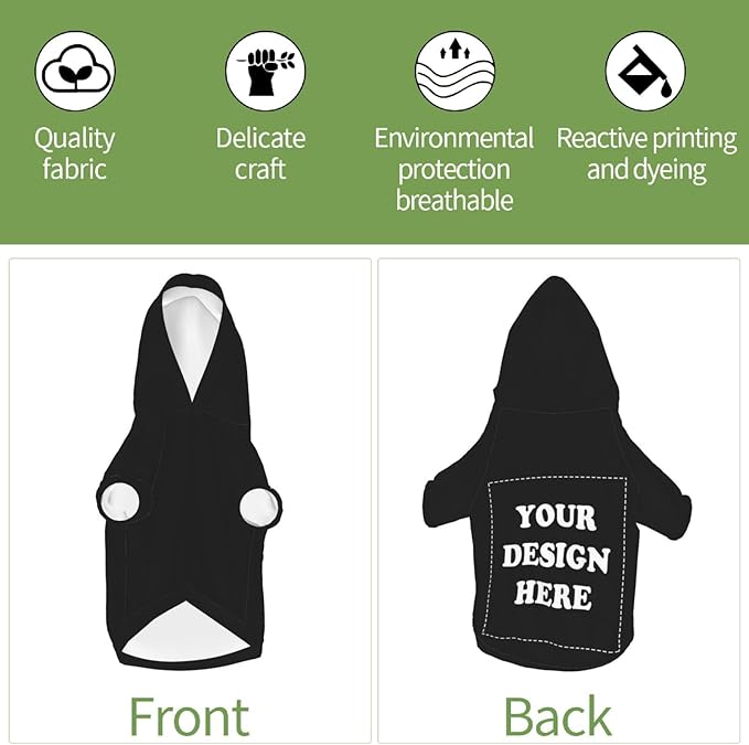 Dog Clothes, Custom Dog Hooded Sweatshirt, Personalized Pet Costume Robe Shirt with Text/Image/Club Name/Pet Shop Logo for Small Medium Large Dogs and Cats, Black, XXS