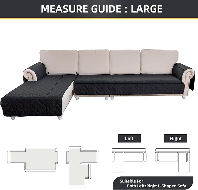 ele ELEOPTION 100% Waterproof 2 Piece Couch Cover Pet Blanket Sectional L Shape Sofa Cushion Cat Dog Bed Cover (Chaise Lounge + 3 Seat Covers) Black