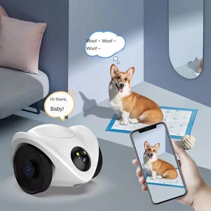 Pet Robot Camera 2MP HD WiFi Cameras Motion Detection Two Way Audio Indoor Dog Treat Camera Dispenser Feeder for Home Security(Camera Add 64G Card)