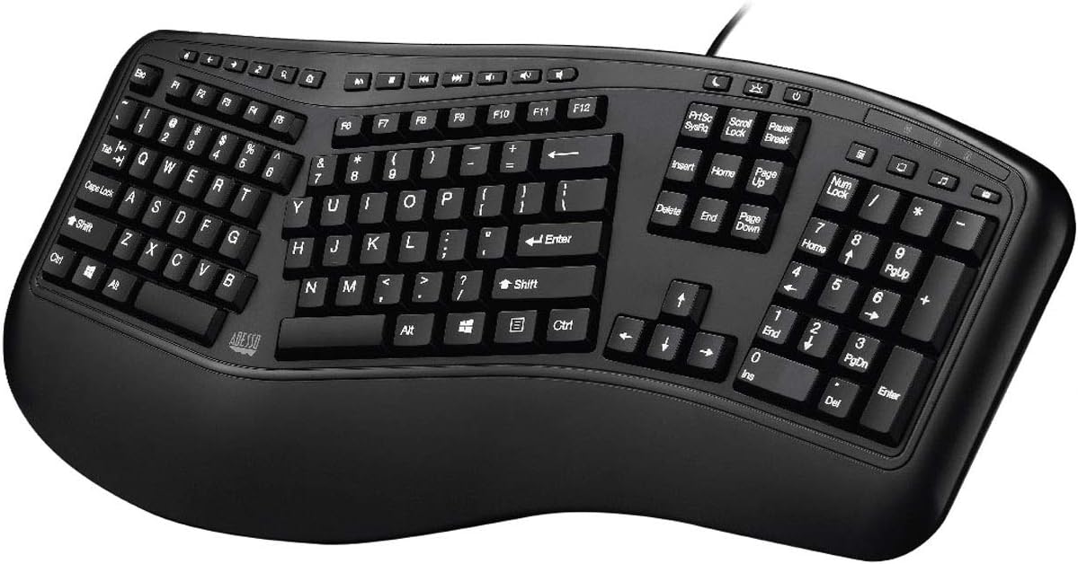Adesso Ergonomic USB Keyboard, 105-Key US Layout AKB-150UB
