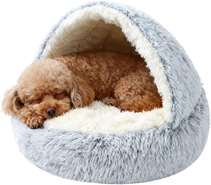 Dog Bed, Dog Bed with Cover Cave, Dual Comfort Design, Pet Bed for Small/Medium/Large Cats and Dogs, Anxiety Relief, Durable & Chew-Proof, Improves Sleep & Behaviour (Gray, 24in)