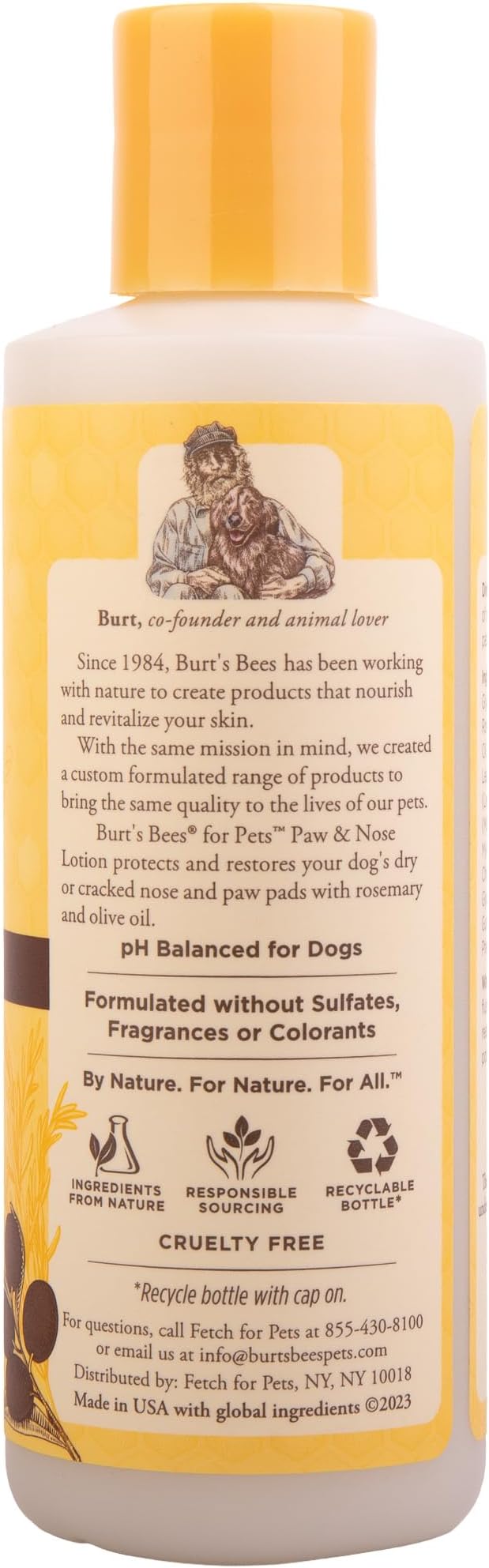 Burt's Bees for Pets Dog Paw and Nose Lotion with Rosemary and Olive Oil, Moisturizing Paw Balm for Dry Cracked Pads and Dog Nose Butter Moisturizer, Paw Lotion for Dogs Skin Care, 4 Fl Oz - 2 Pack