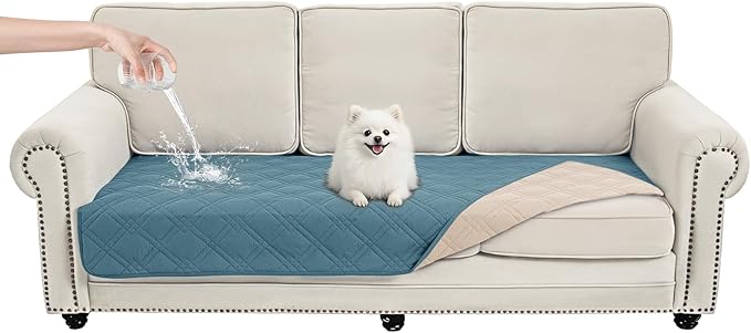100% Waterproof Dog Couch Protector, Triple-Layer Waterproof Dog Bed Cover Pet Blanket Reversible 2-Tone Sofa Shield, Non-Slip Furniture Guard for Pets(35×71 Inch, Gray Blue+Apricot)