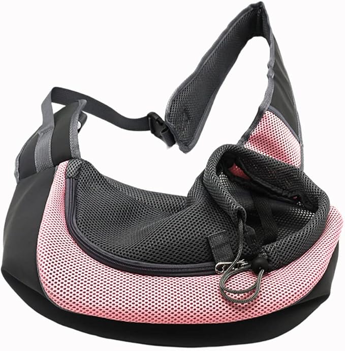 Pet Dog Sling Carrier, Breathable Mesh Portable Travel Safe Pet Sling Shoulder Bag Carrier with Adjustable Non-Slip Shoulder Strap for Small Dogs Cats Puppy (Small, Pink)