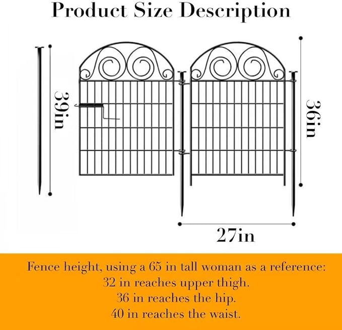 Tall Garden Animal Barrier Fence with Gate, 36 in(H)×30.6 Ft(L) 14 Panels Dog Digging Fence Barrier, Black Heavy Duty Metal Temporary Fences, Reusable Defense Fencing for Outdoor Yard│Patented
