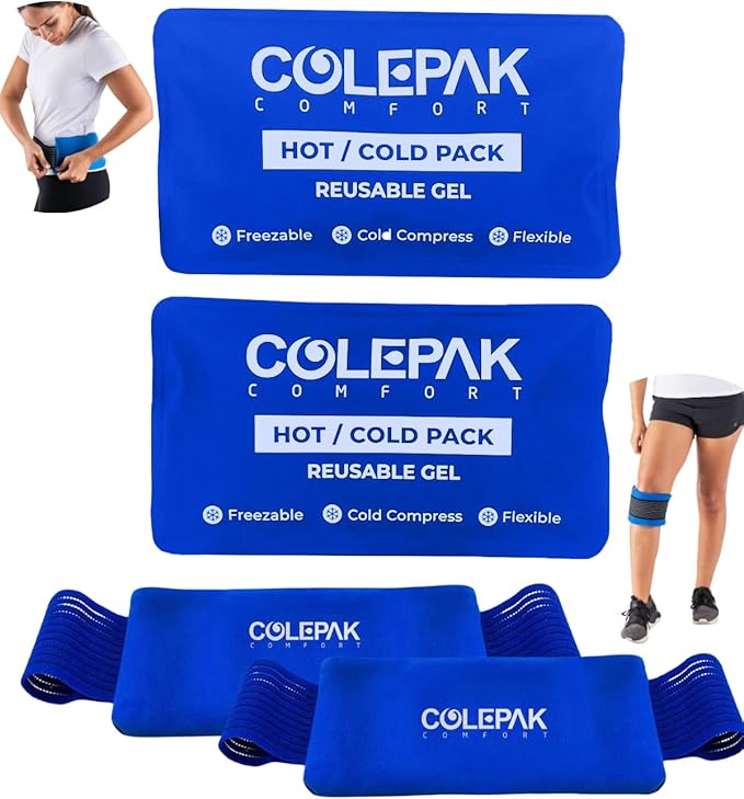 Hot & Cold Ice Packs for Injuries Reusable Gel (4 Pc Set) for Pain Relief, Joint Muscle Soreness Swelling for Knees Back Shoulder Foot