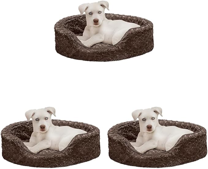 Furhaven Dog Bed for Small Dogs w/Removable Washable Cover & Pillow Cushion Insert, for Dogs Up to 12 lbs - Ultra Plush Faux Fur Oval Lounger - Chocolate, Small (Pack of 3)