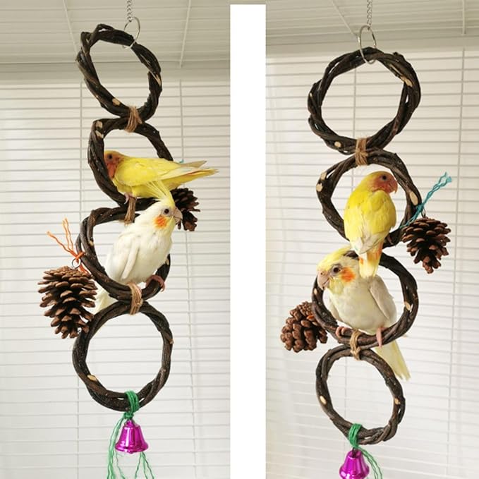 Circle Straw Bird Swing Stand Bird Perches Stand Hanging Chewing Toy for Parrots Bird Playground Cage Accessories Climbing Rope Net Ladders for Foraging Toys（Random Color） (6 Rings)