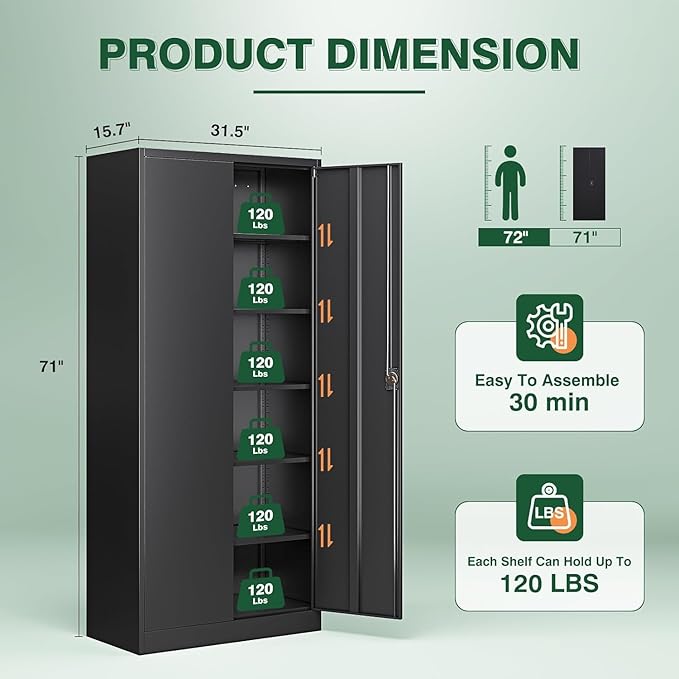 Letaya Metal Garage Storage Cabinets with Lock Door and Adjustable Shelves, Steel Tool Cabinets for Home,Office,Warehouse Organisieren (Black)