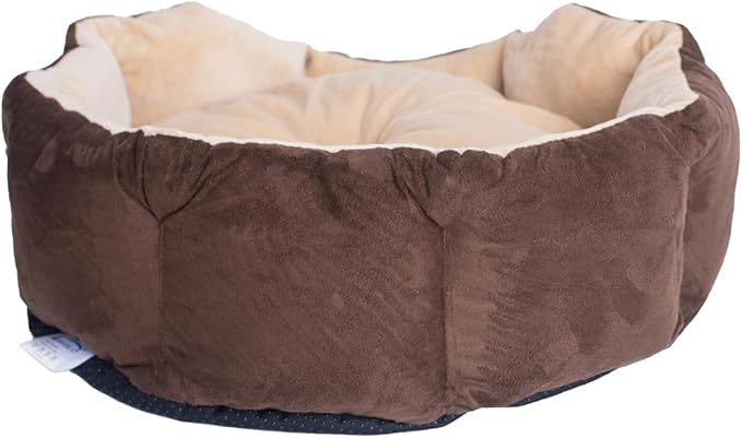 Maykoosh Pet Bed 20x20 Mocha Beige - Faux Velvet Waterproof Dog & Cat Bed