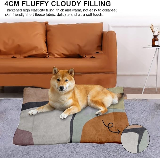 Modern Minimalist Boho Wipeable Dog Bed Furniture Dog Crate Mat Create Pad Chew Resistant Bed for Crate Washable Non-Slip Washable Pad Bedding Mat Pillow Indoor Outdoor 24X18 Inch