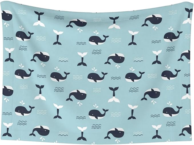 Double Sided Pet Mat for Dog Bed Topper Cat Blanket Furniture Protector, Whale in Ocean Pattern, Reversible Plush with Tactile Dot Pattern for Style Change