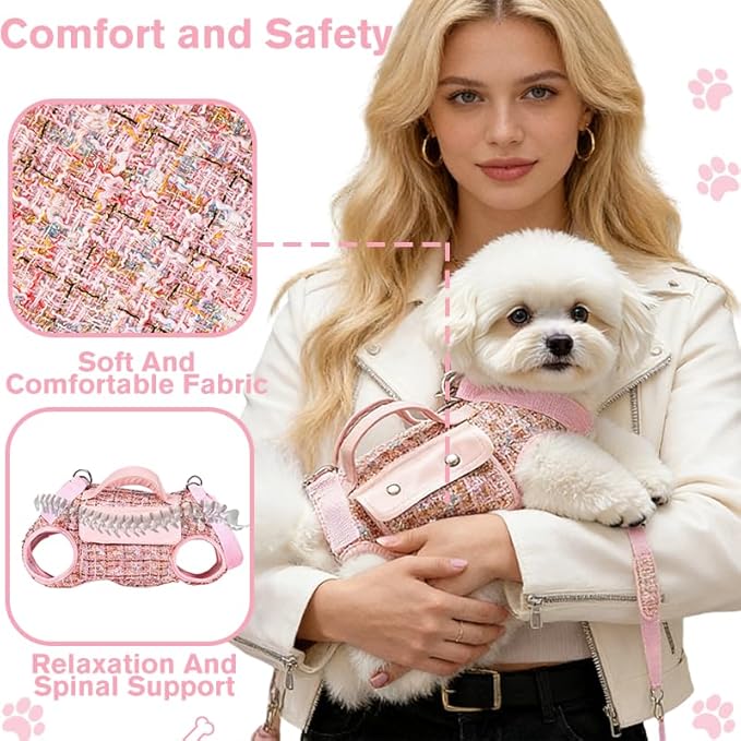 Dog Lift Harness Backpack for Small Dogs Cats, Adjustable Straps Dog Sling Carrier Full Body for Hiking, Travel, Outdoor – Black Small