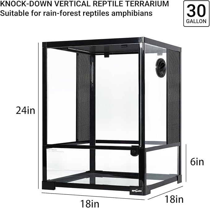 REPTI ZOO 30 Gallon Reptile Glass Terrarium, 18" x 18" x 24" Rainforest Habitat Tank with Front Opening Door, Knock-Down Vertical Reptile Terrarium with Top Screen & Side Mesh Ventilation