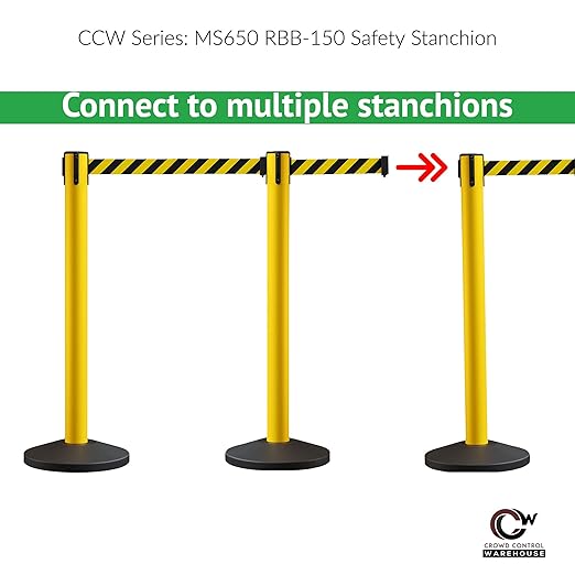 Crowd Control Warehouse CCW Series RBB-150 - Set of 2 Stanchion Retractable Belt Barriers - 16 Foot, Blue Belt with Red Post - Easy Assembly