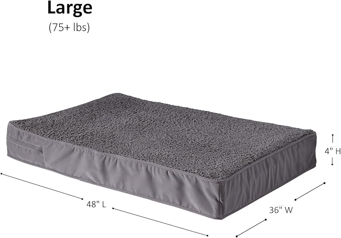 Happy Hounds Oscar Rectangle Orthopedic Foam Sherpa Dog Bed, Large (48 x 36 in.), Pewter