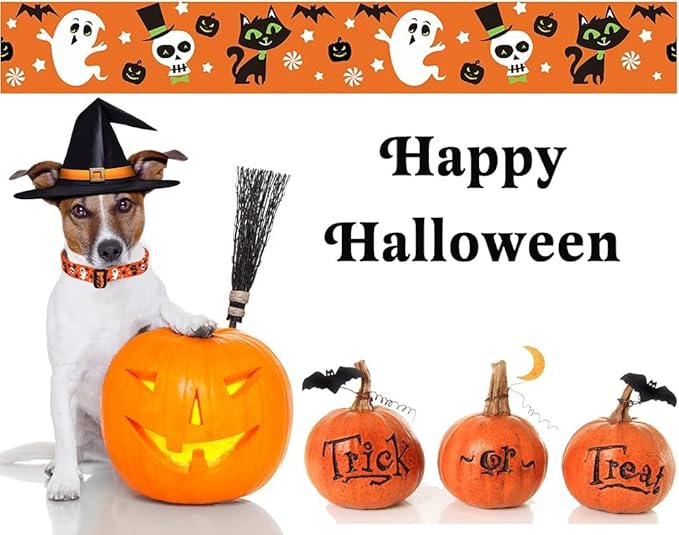 Halloween Dog Collar and Leash Set - Pumpkin Bat Ghost Pattern - Adjustable for Small Medium Large Dogs(Halloween Set,L)