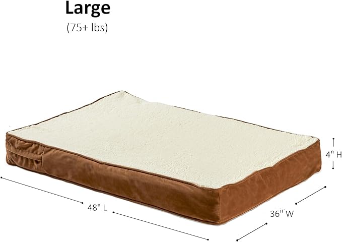 Happy Hounds Oscar Rectangle Orthopedic Foam Sherpa Dog Bed, Large (48 x 36 in.), Mocha