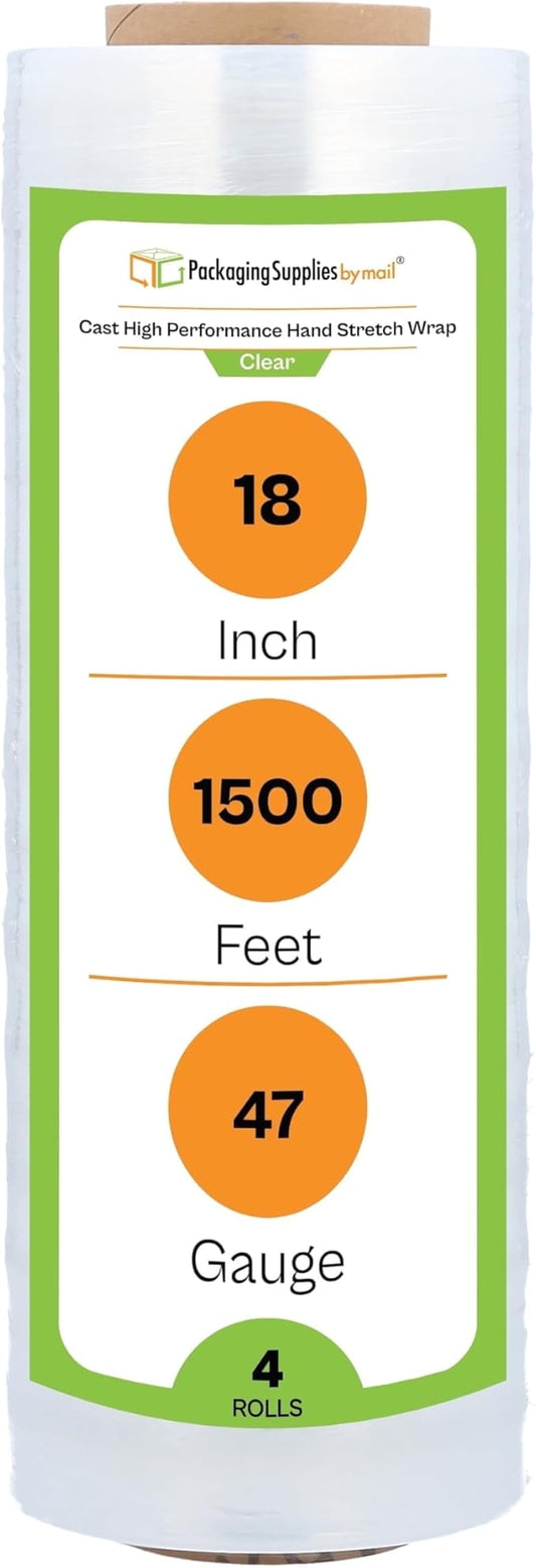 PSBM 4 Rolls 18 Inch x 1500 Feet 80 EQ Stretch Film/Wrap, Heavy Duty Industrial Strength Up to 800% Ultimate Stretch, Clear Shrink Plastic Wrap for Moving, Packing, Shipping & Storage
