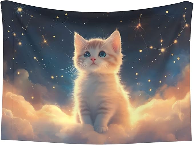 Waterproof Dog Blanket Soft Pet Blanket for Puppy, Fleece Cat Throw Blankets for Furniture Bed Couch Sofa Reversible - Starry Sky Constellation Cat