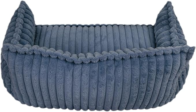 Pet Couch Bed for Dog and Cat, Plush Calming Couch for Pets with Removable Washable Cover, Modern Sofa Style Pet Bed for Home Living Room (Dark Blue)