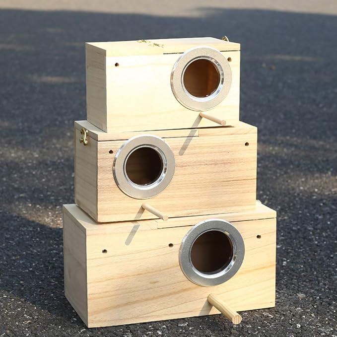 YJJKJ Wood Parakeet Nest Box Pet Bird House Parrot Breeding Mating Box Bird Cage Box for Lovebirds Cockatiel Parrotlets Budgerigar Parakeet (M)