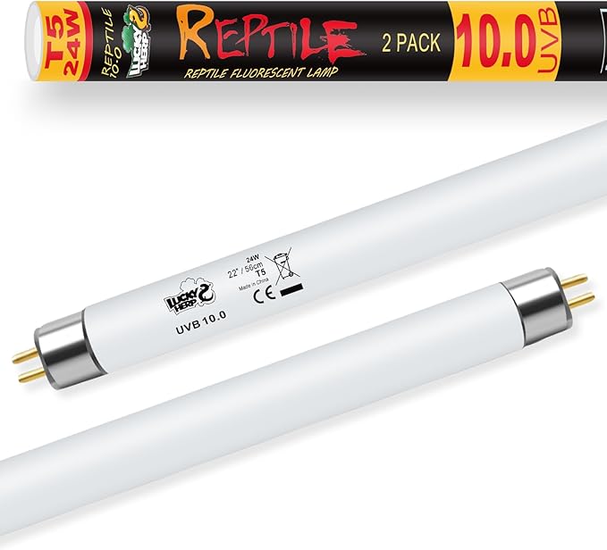 LUCKY HERP T5 UVB Reptile Light 2 Pack, 24W UVB 10.0 Reptile Light Bulb, UVA UVB Fluorescent Lamp Tube, UVB Lamp for Lizards, Turtles, Chameleons, Tortoises