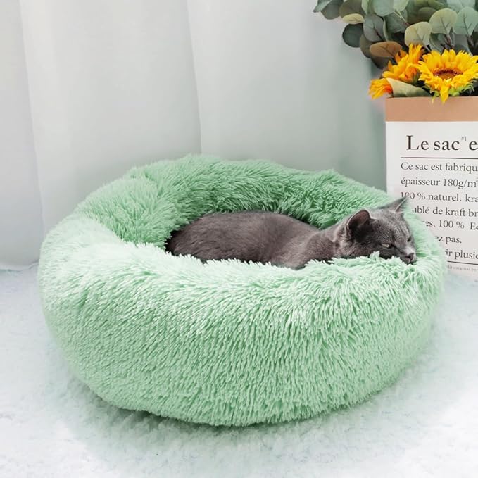otoez Kitten Puppy Bed Extra Small XS Round Dog Cat Beds Anti Anxiety Plush Pet Calming Donut Bed with Non-Slip Waterproof Bottom, Washable (15.7",Teal)