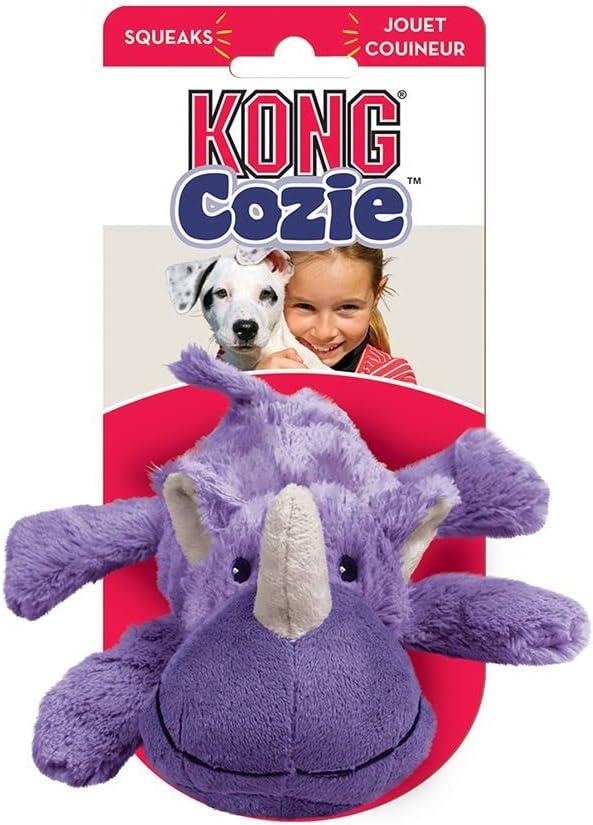 KONG Cozie Plush Dog Toy with Squeaker (Rosie The Rhino, Medium)