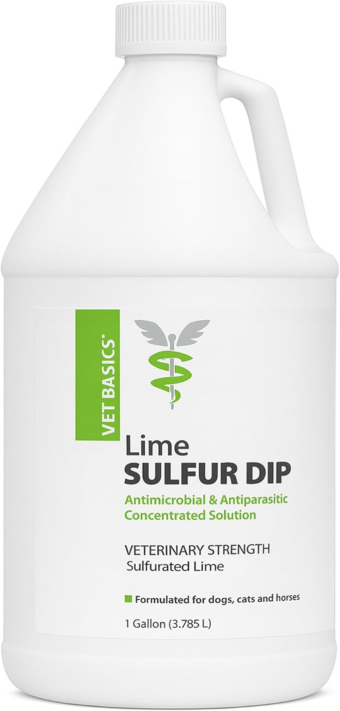 Vet Basics Lime Sulfur Dip – Skin Itch Relief Concentrated Antimicrobial & Antiparasitic Solution for Dogs, Cats, Puppies, Kittens & Horses, Helps Manage Ringworm, Mange, Skin Irritation, 1 Gallon
