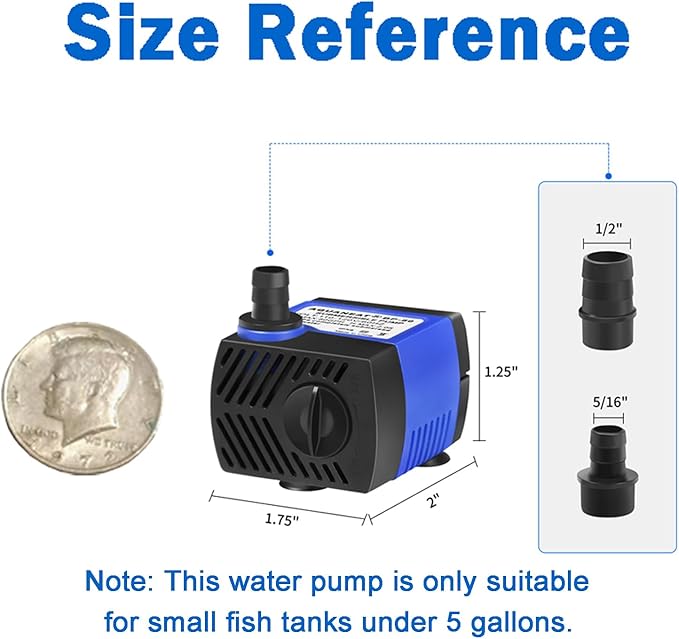 AQUANEAT Small Fountain Pump, 80 GPH Mini Submersible Water Pump