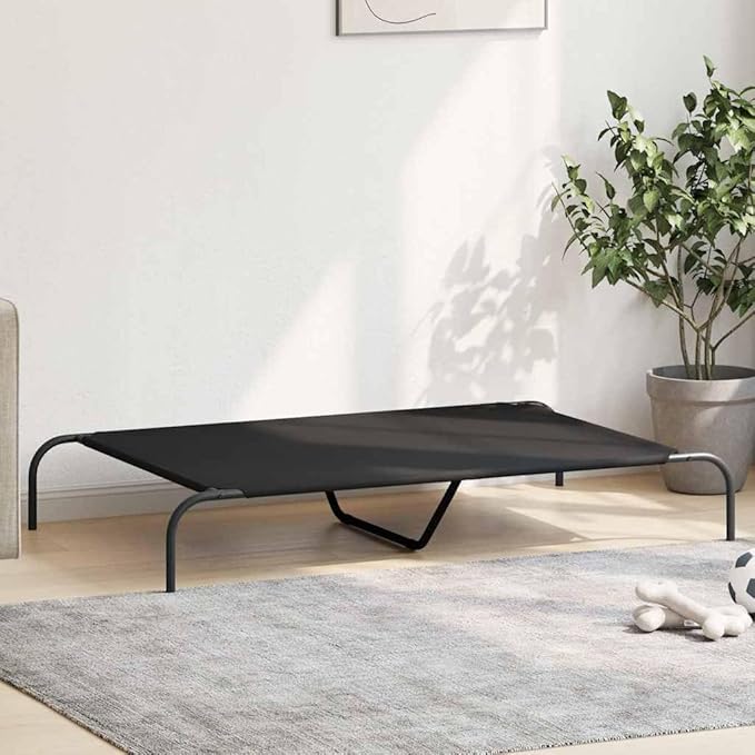 Elevated Dog Bed for Large Breeds, Raised Pet Cot with Breathable Oxford Fabric and Durable Powder-Coated Steel Frame, Indoor Outdoor Cooling Bed, Black, 51.2 x 31.5 in