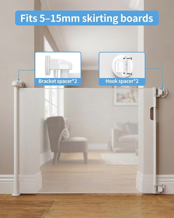 Retractable Baby Gate for Doorways and Stairs, Mesh Safety Gate for Pet, Indoor & Outdoor Use, One-Hand Operation, Easy Installation, 33.6" Tall, Expands to 55" Wide（White,33.6"x55"